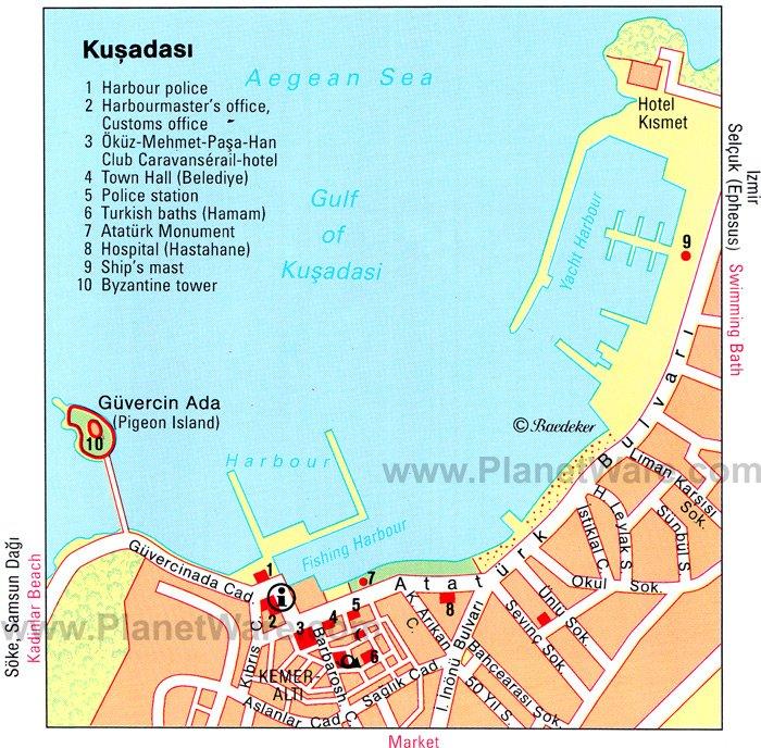 Mapa de Kusadasi - Atracciones Turísticas