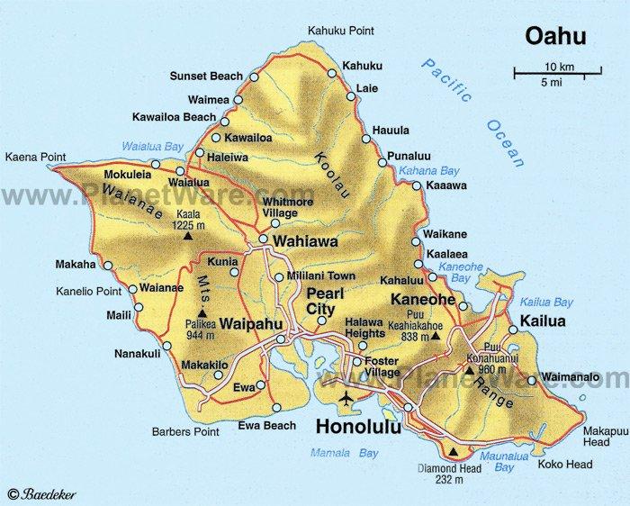 Mapa de Oahu - Atracciones turísticas