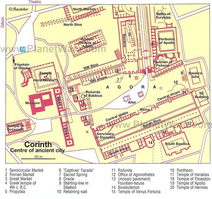 Corinthe - Carte d'une ancienne ville - Attractions touristiques