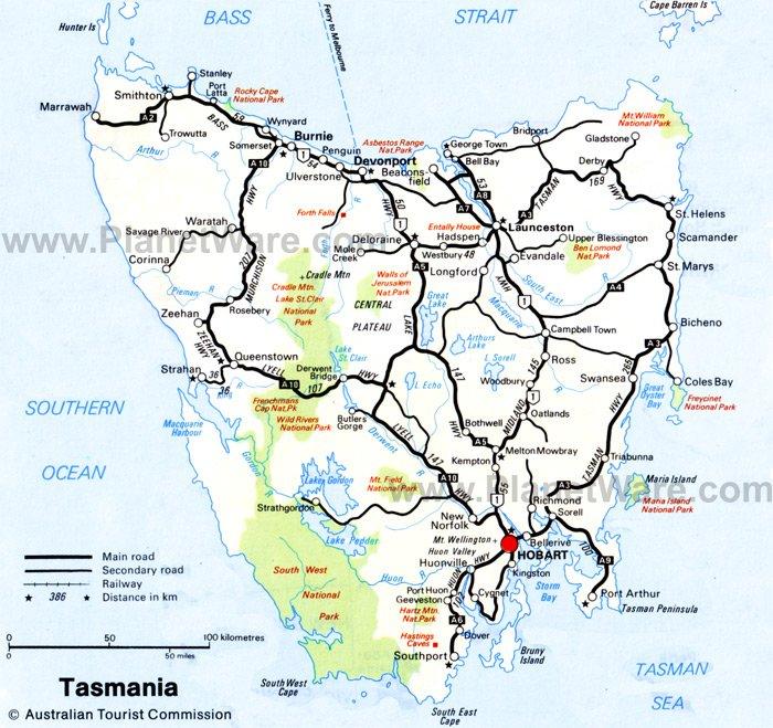 Tasmanien - Grundrisskarte