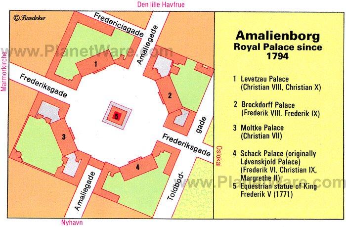 Amalienborg, Palacio Real desde 1794 - Mapa de planta
