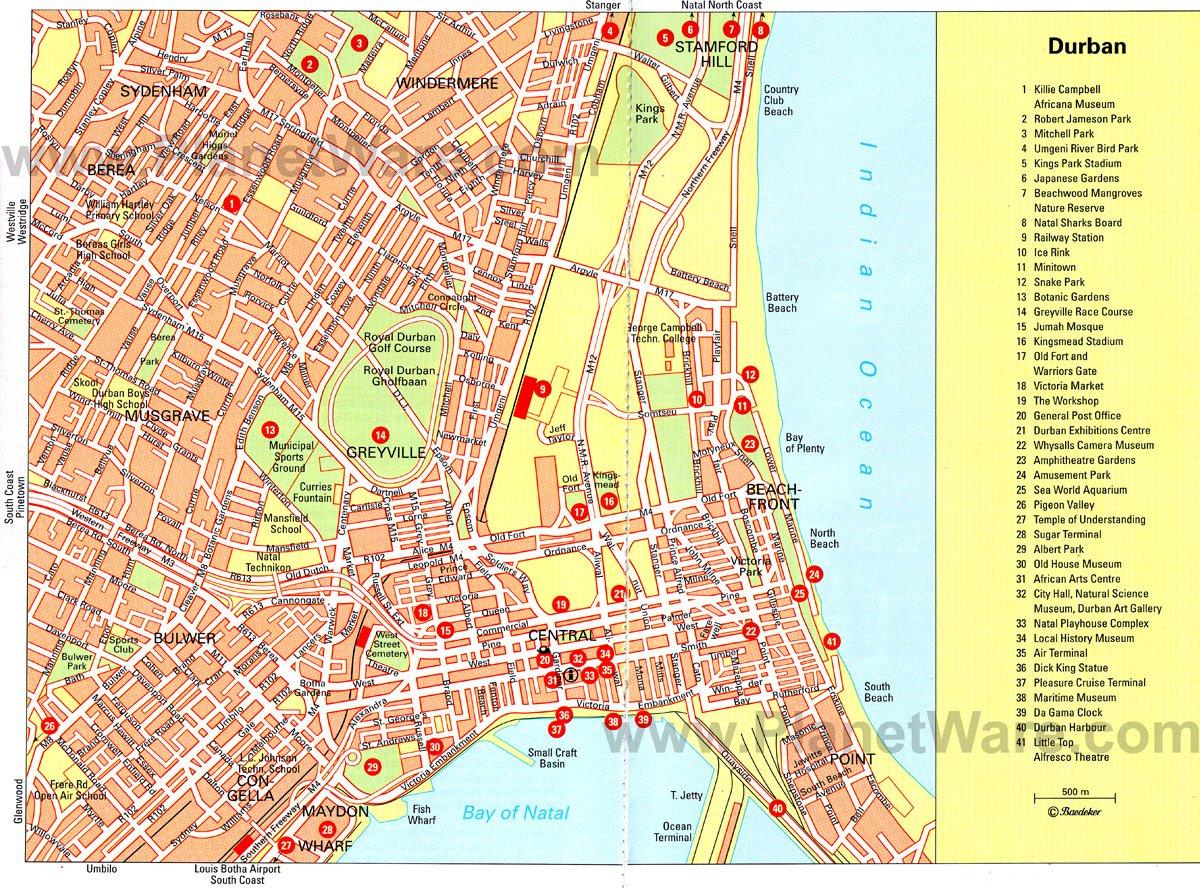Mapa de Durban - Atracciones Turísticas