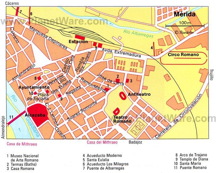 Mapa de Mérida - Atracciones Turísticas