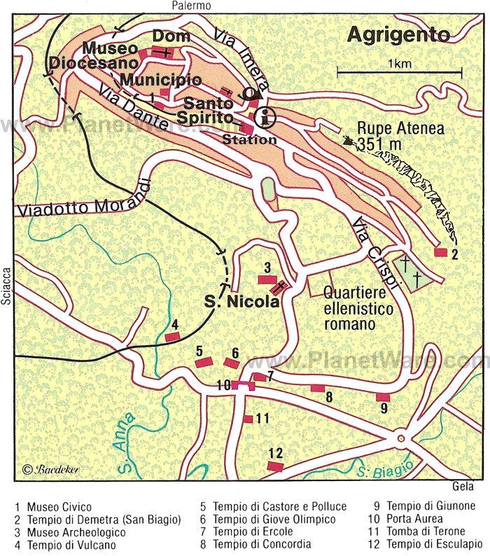 Mapa de la Ciudad de Agrigento - Atracciones Turísticas