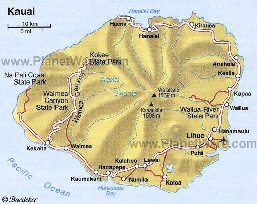 Mapa de Kauai - Atracciones Turísticas