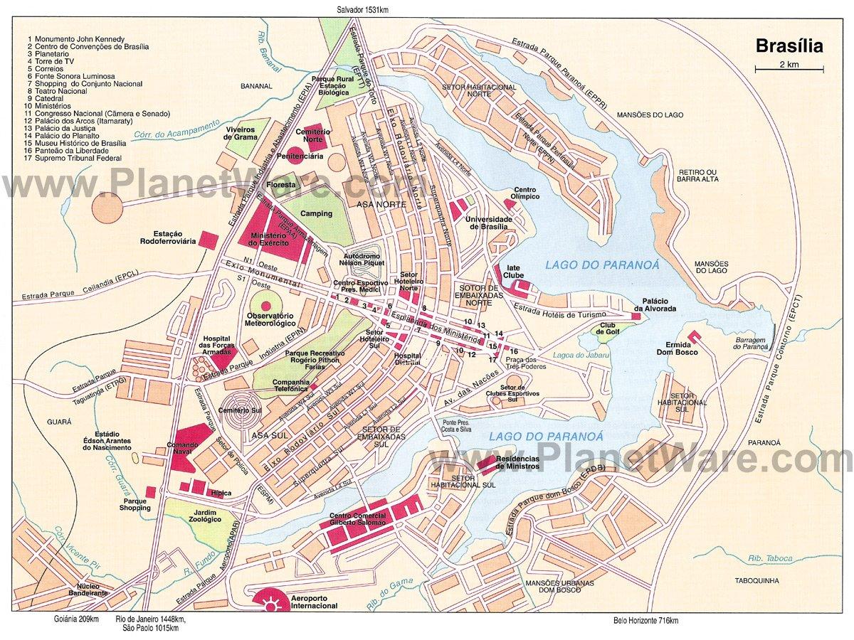 Mapa de Brasilia - Atracciones Turísticas