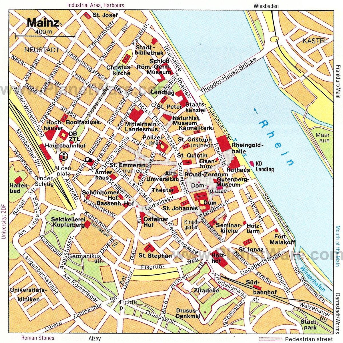 Mainz Karte - Touristenattraktionen