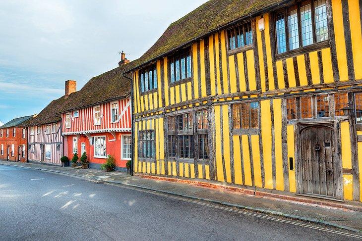 Farbenfrohe Tudorhäuser in Lavenham