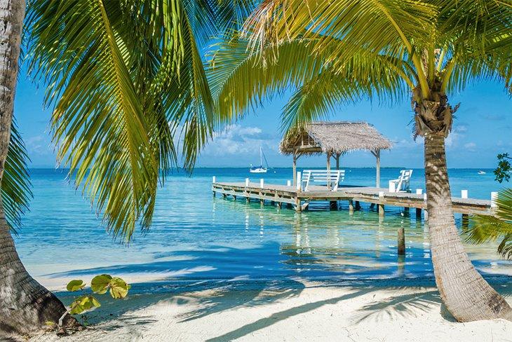 Embarcadero y palmeras en Belice