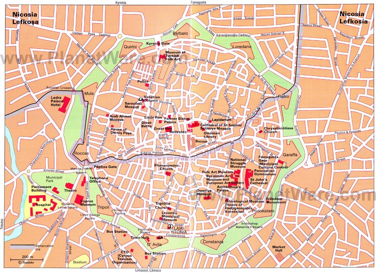 Carte de Nicosie - Attractions