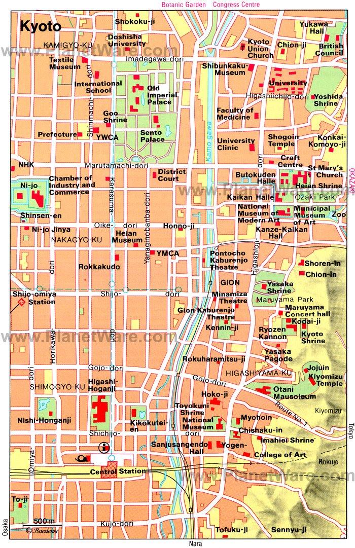 Mapa de Kioto - Atracciones Turísticas