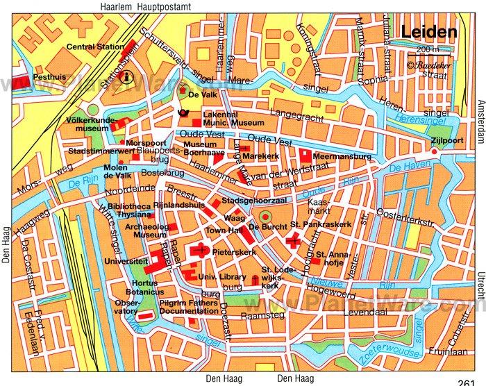 Carte de Leiden - Attractions Touristiques