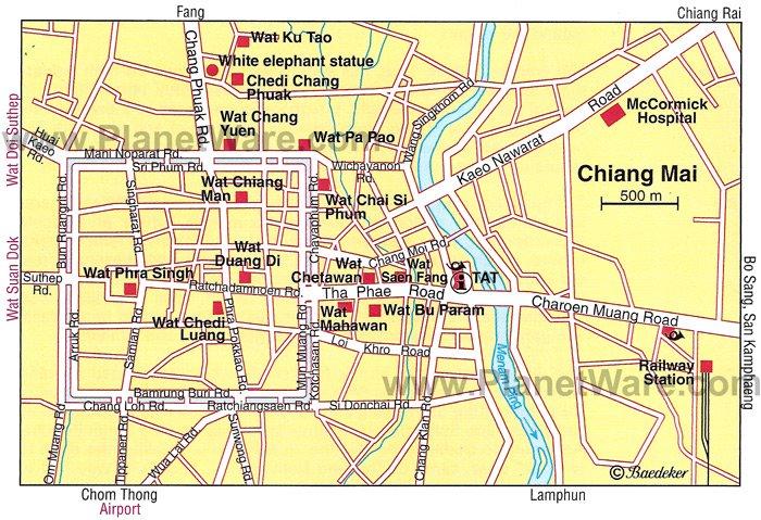 Carte de Chiang Mai - Attractions Touristiques