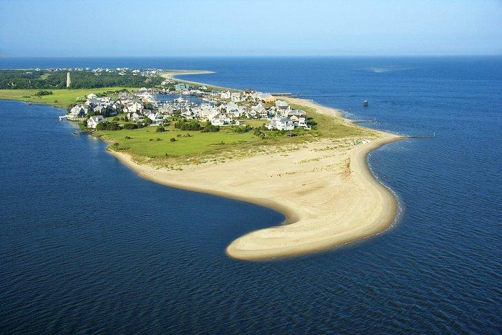 Vista aérea de la playa en Isla Bald Head