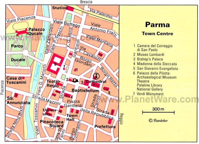 Karten von Parma Stadtzentrum - Touristenattraktionen