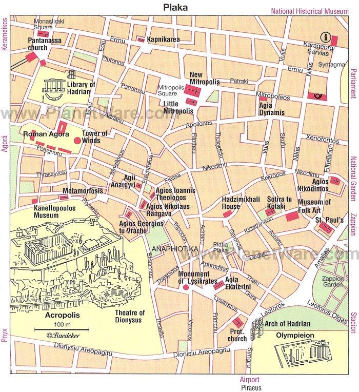 Mapa de Atenas - Plaka - Atracciones turísticas