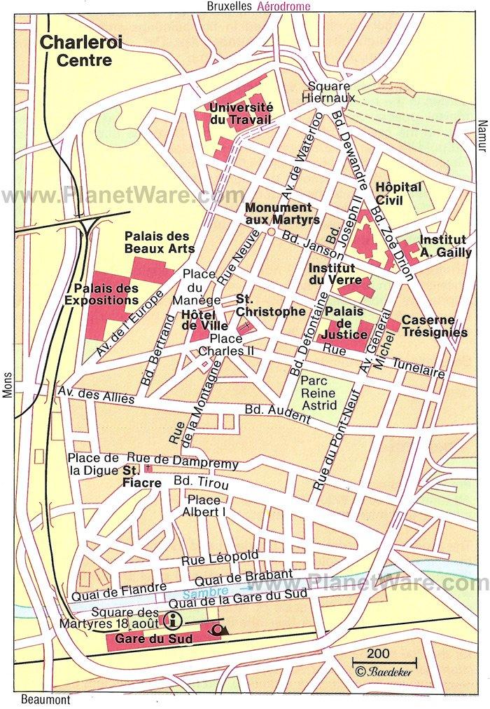 Charleroi Zentrumskarte - Sehenswürdigkeiten