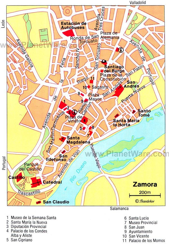 Mapa de Zamora - Atracciones Turísticas