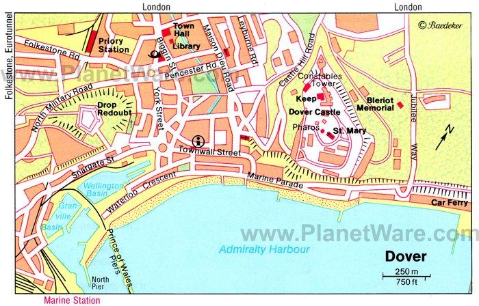 Dover-Karte - Touristenattraktionen