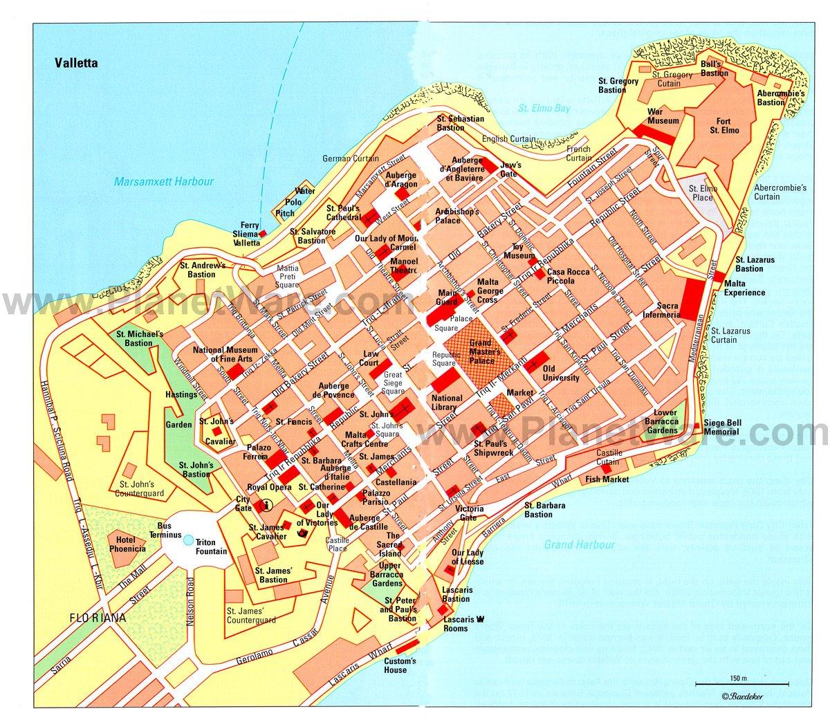 Mapa de Valletta - Atracciones Turísticas