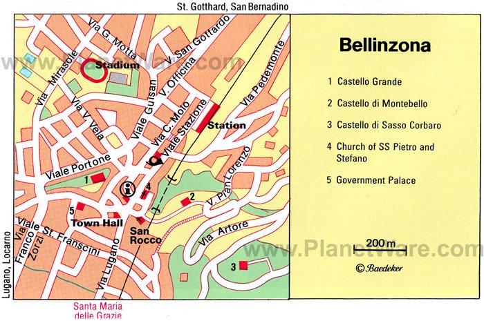 Mapa de Bellinzona - Atracciones turísticas