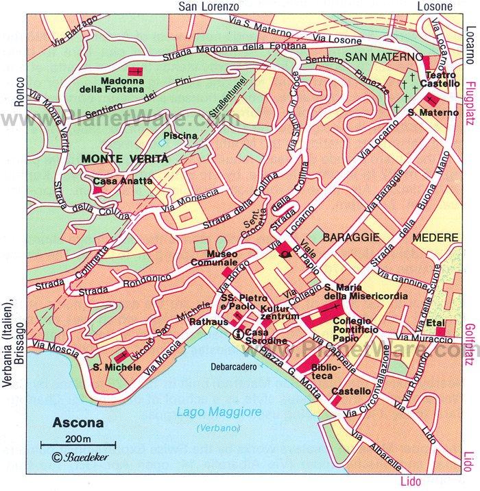 Mapa de Ascona - Atracciones turísticas