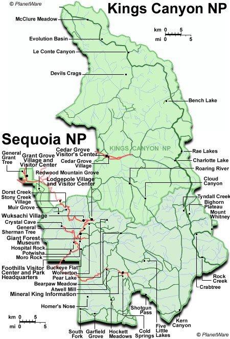 Parques Nacionales Kings Canyon y Sequoia - Mapa