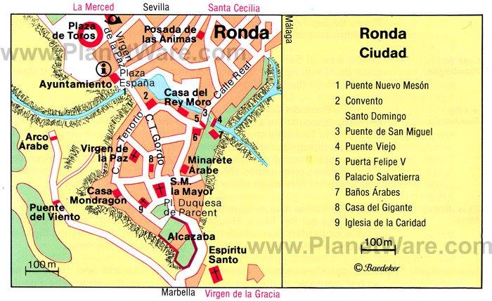 Ronda Karte - Touristenattraktionen
