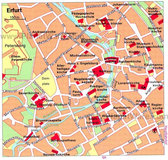 Carte d'Erfurt - Attractions touristiques