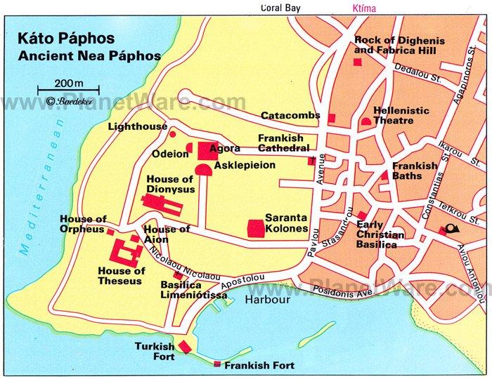Carte des sites touristiques de l'Ancienne Nea Paphos