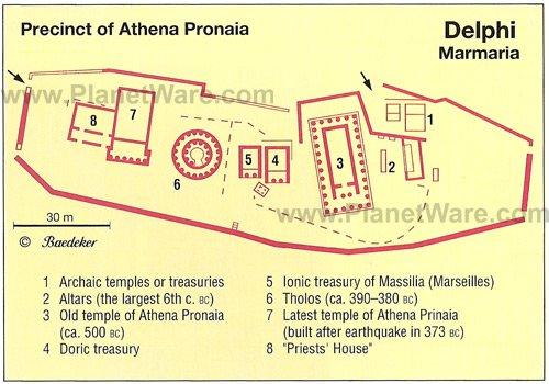 Delphes - Plan du site de la Pronaia d'Athena