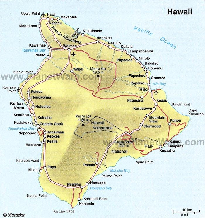 Die Big Island of Hawaii Karte - Touristenattraktionen
