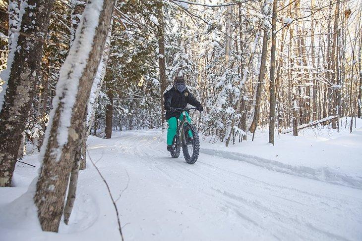 Anietra Hamper fat biking on Bayfield, Wisconsin Trails
