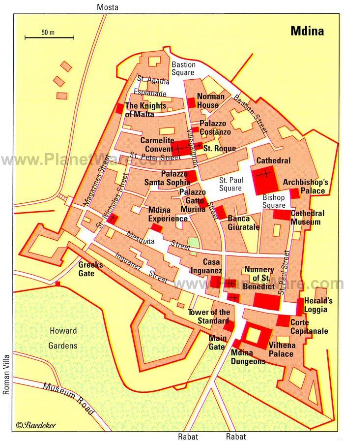 Carte de Mdina - Attractions Touristiques