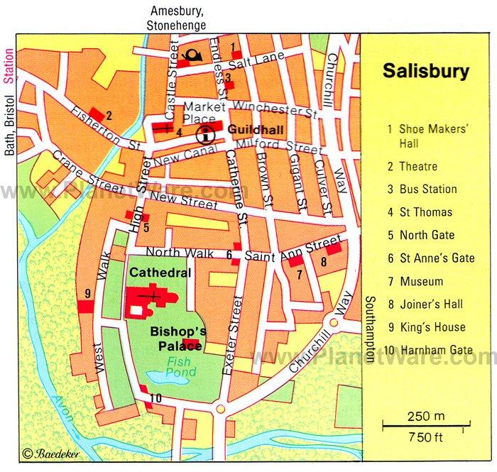 Salisbury Karte - Attraktionen (historisch)