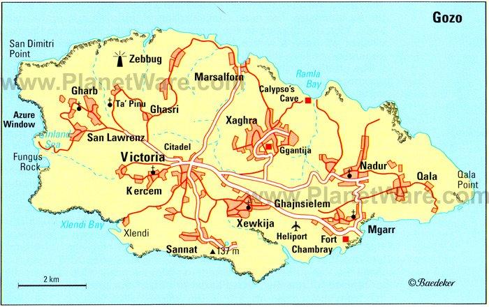 Mapa de Gozo - Atracciones Turísticas