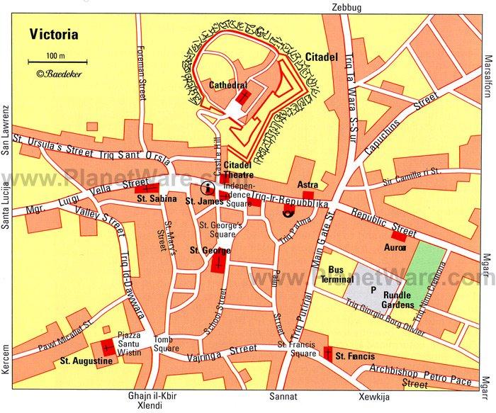 Mapa de Victoria, Gozo - Atracciones Turísticas