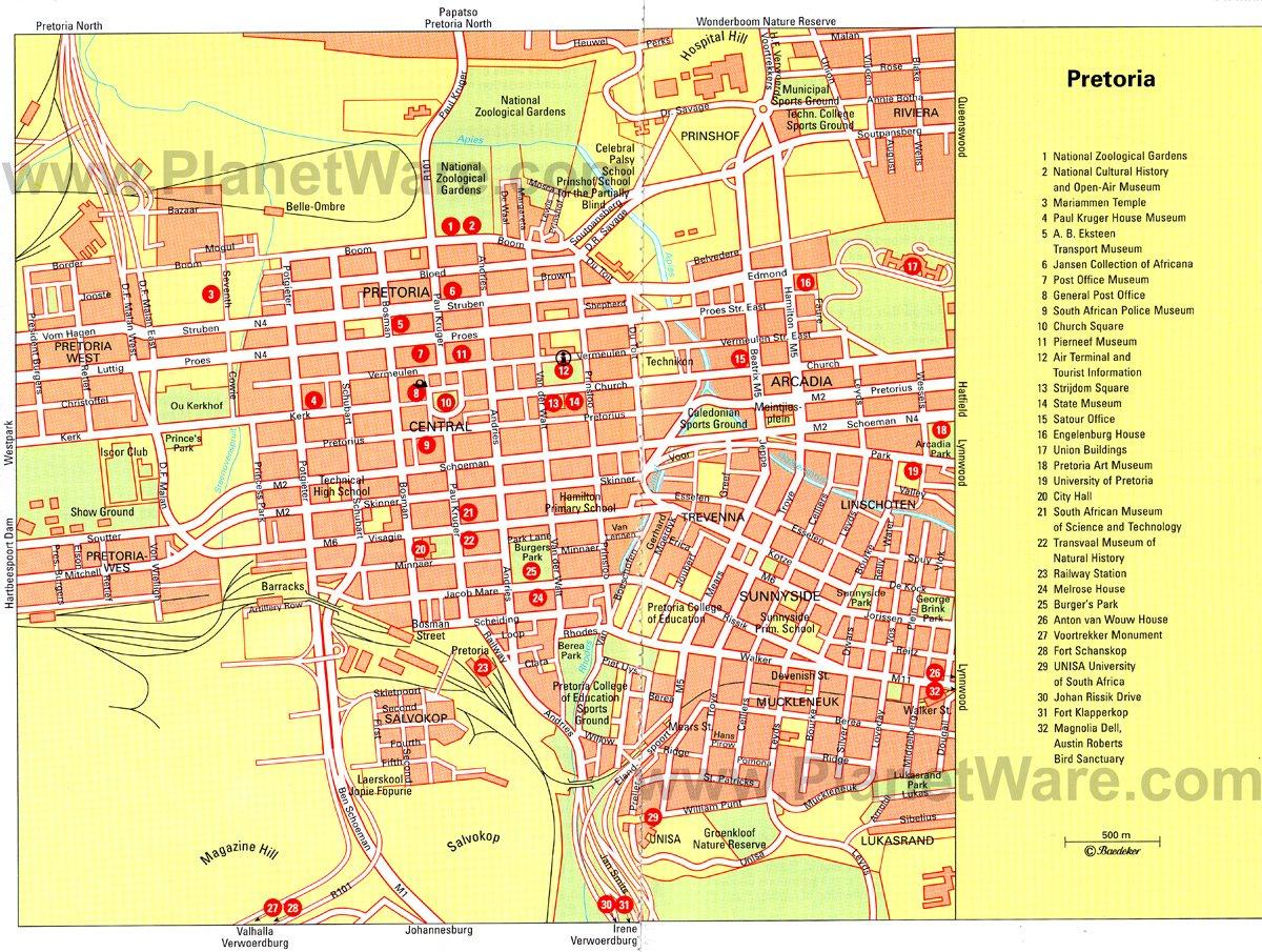 Karte von Pretoria - Touristenattraktionen