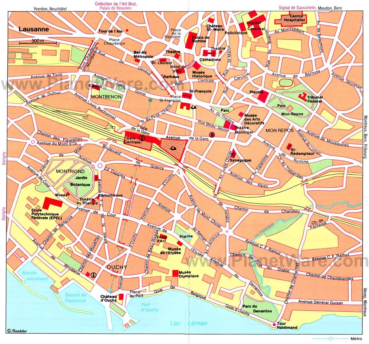Mapa de Lausana - Atracciones turísticas