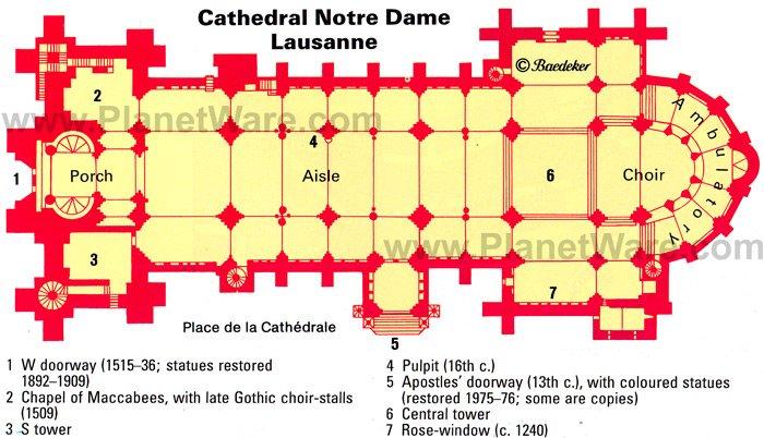 Cathedral Notre Dame de Lausana - Mapa de planta