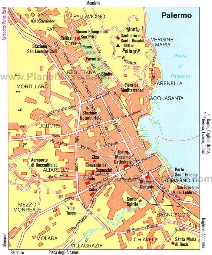 Mapa de Palermo - Atracciones turísticas