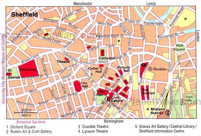 Sheffield Karte - Touristenattraktionen