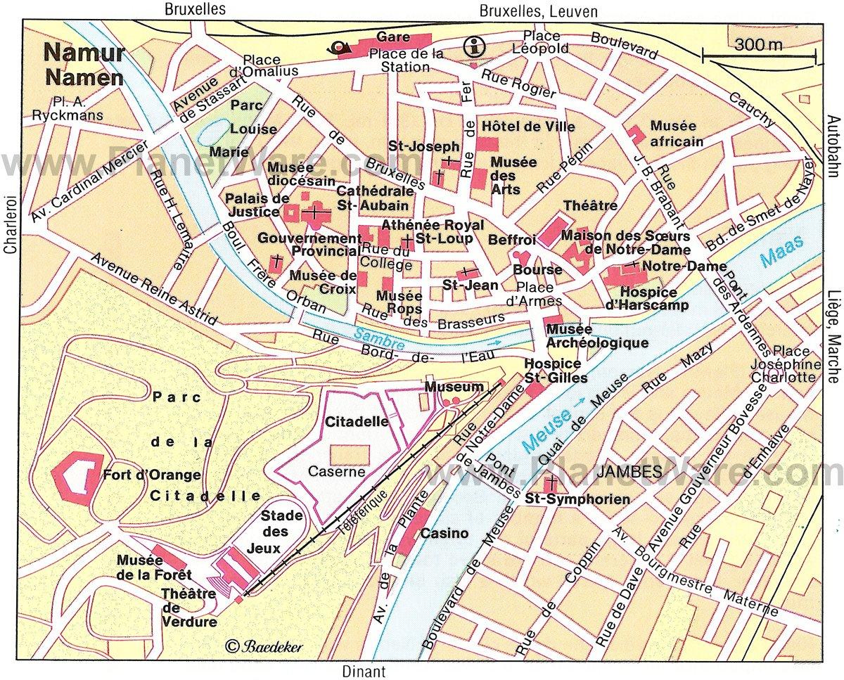 Namur Karte - Touristische Attraktionen