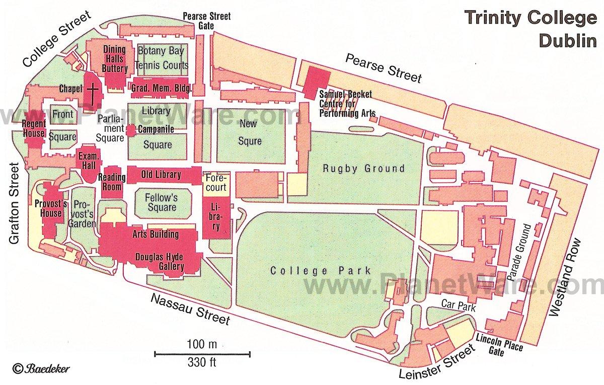 Trinity College de Dublín - Mapa del plano