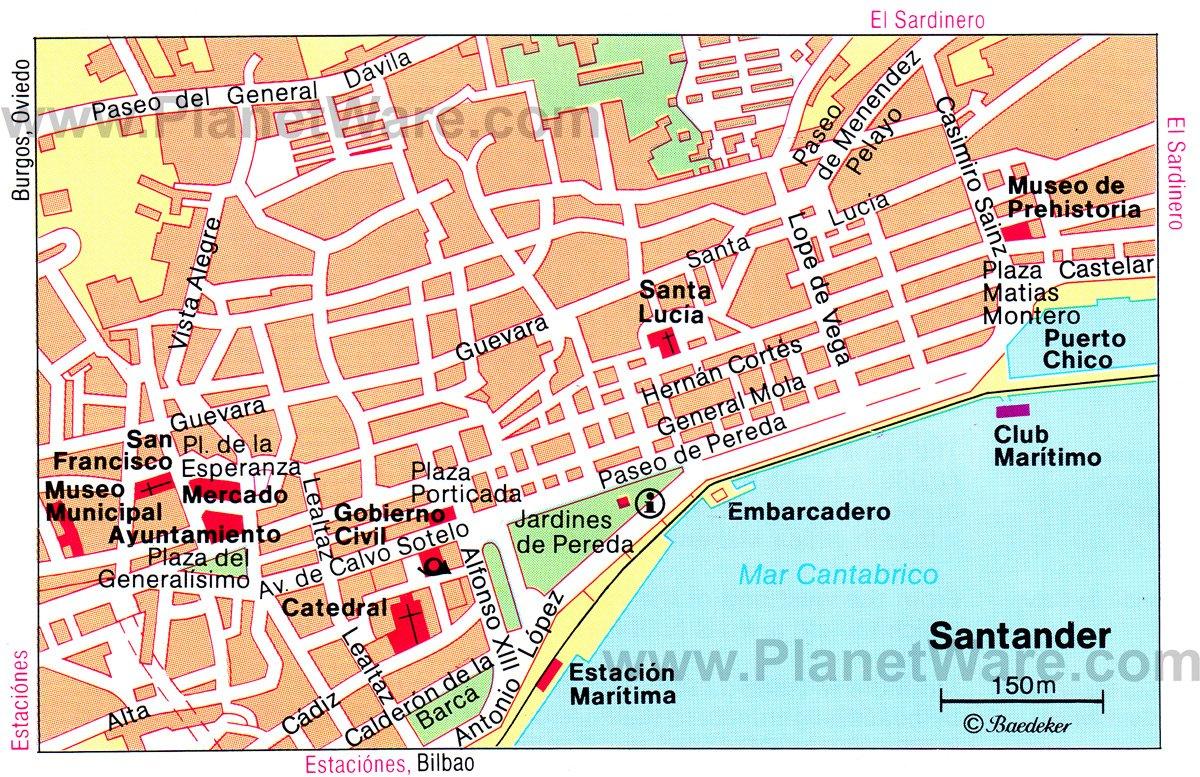 Mapa de Santander - Atracciones Turísticas
