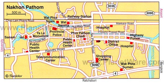 Mapa de Nakhon Pathom - Atracciones Turísticas