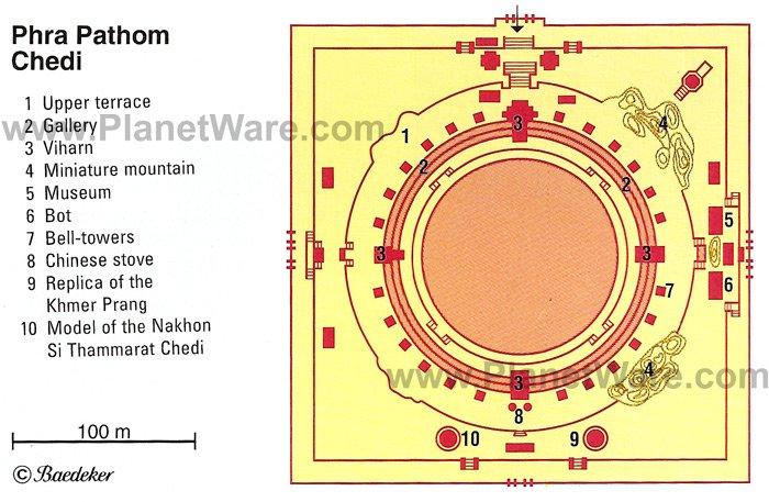 Phra Pathom Chedi, Nakhon Pathom - Plano del mapa