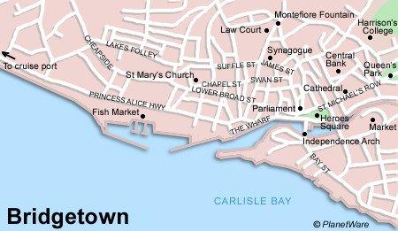 Carte de Bridgetown - Attractions touristiques