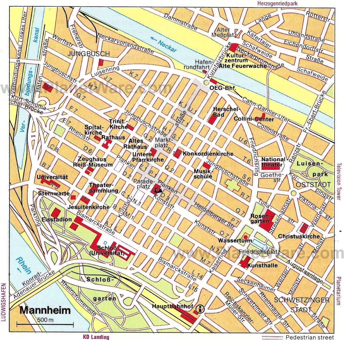 Mapa de Mannheim - Atracciones Turísticas