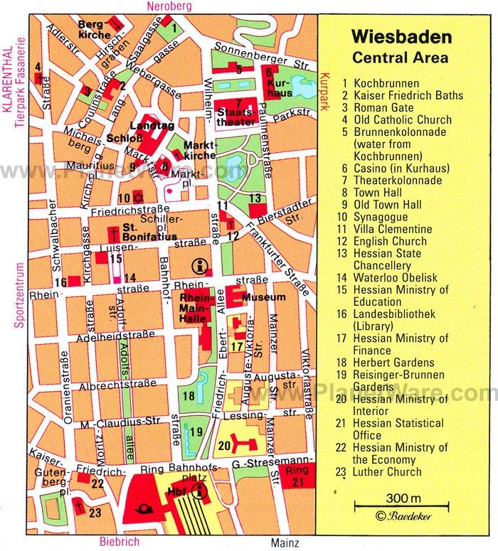 Mapa de Wiesbaden - Atracciones Turísticas